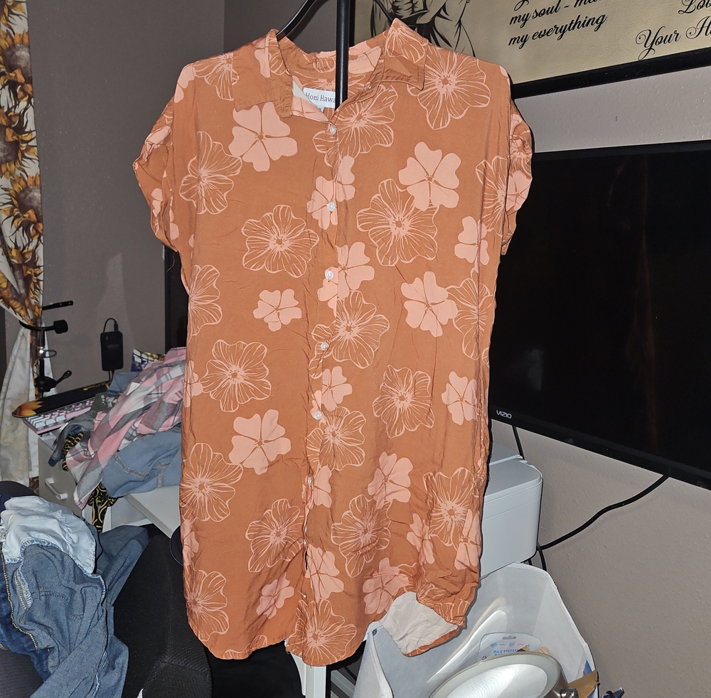 Rust Floral Button-Up Tunic Dress